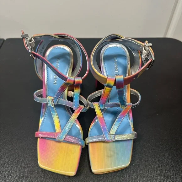 Gianni Bini Rainbow Iridescent Strappy Block Heel Sandals Size 5 - Picture 2 of 8